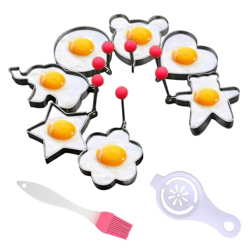 Moule Pancake,7 pcs Anneau à Oeuf,Anneaux à œufs en Acier Inoxydable,Anneaux D'œuf Antiadhésifs,Anneaux d'oeuf au plat,Anneau à Oeuf Moule Pancakes,Moule...