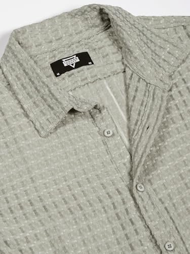 Image of Thomas Scott Men's | Solid | Textured Fabric | Full Sleeve | Slim Fit | Polyester-Blend | Spread Collar | Casual Shirt