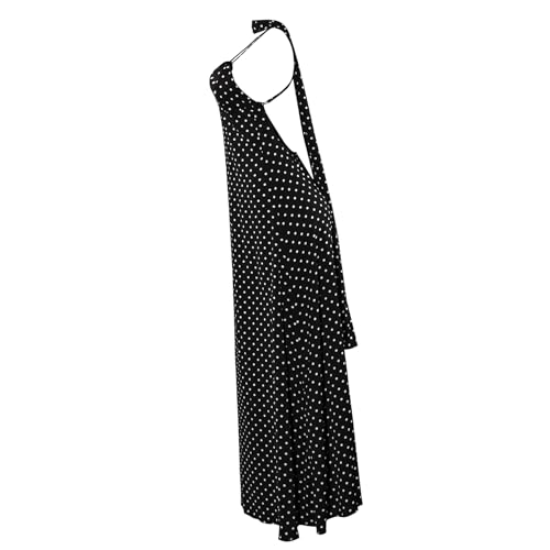 Women Sexy Polka Dots V Neck Backless Maxi Dress Spaghetti Strap Long Party Dress with Scarf Club Outfits3