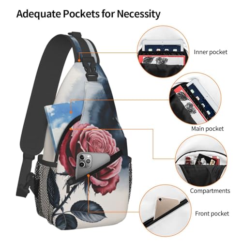 Rose Flower Crossbody Sling Bag For Women Men Fashion Adjustable Chest Bag Sling Backpack Casual Shoulder Bag Daypack4