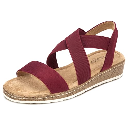Carcuume Women's Suede Flat Sandals Elastic Slingback Slip-On with Cushioned Wedge Sole for Walking, Beach Weddings,VJAMIE-000