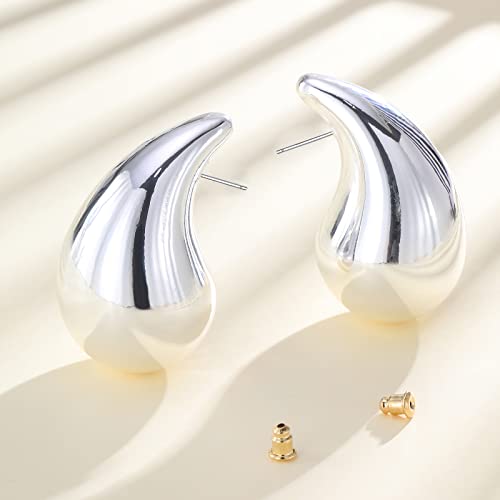 Image of Apsvo Chunky 14K Gold Plated Hoop Earrings for Women, Lightweight Waterdrop Hollow Open Hoops, Hypoallergenic Dupes Earrings