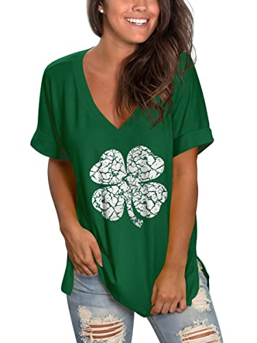 Image of Sampeel Women's V Neck T Shirts Casual Rolled Short Sleeve Side Split Summer Tops Loose Fit