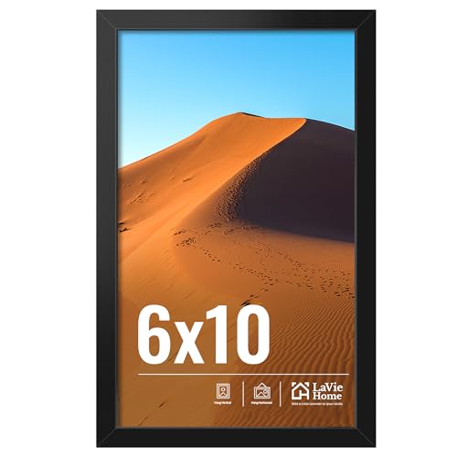 LaVie Home 6x10 Picture Frame for Wall Display, 6x10 Black Picture Frame with HD Plexiglas, 6 x 10 Frame 1 Pack, Display Frame for Vertical or Horizontal, Classic Collection
