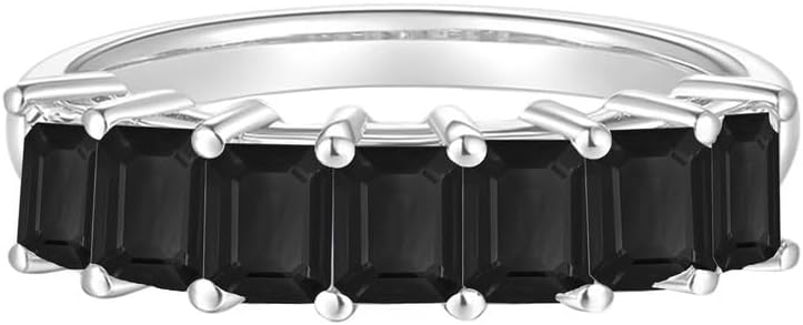 Seven Stone Emerald Cut Black Diamond Wedding Band For Women, 14K Gold Finish Black Diamond Anniversary Band, Ladies Stackable Diamond Ring