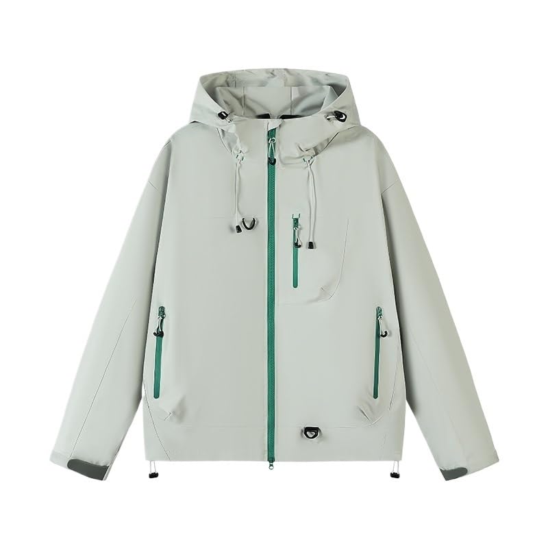 Chaqueta cortavientos para hombre Chaqueta Softshell con capucha for hombre, impermeable, , forrada de algodón, for trabajo, senderismo, actividades al aire libre, cortavientos(Light green,XXL)