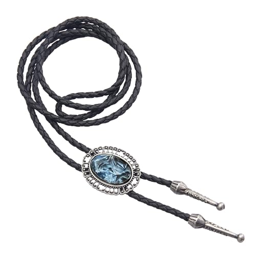 Image of AZORA Western Cowboy Bolo Tie Men Leather Necktie Leather Cord Turquoise Stone Bolo Ties for Men Women