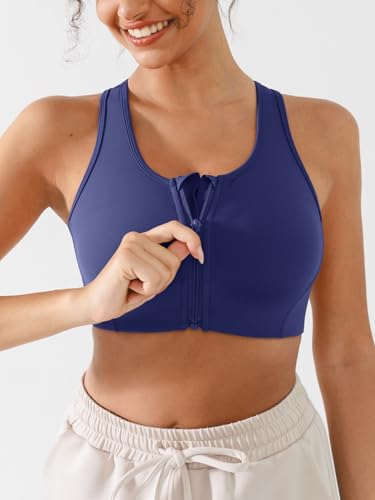 BRXL High Support Front Closure Phone Pocket Sports Bra for Women Padded Racerback Buttery Soft Workout Running Zip Bra3