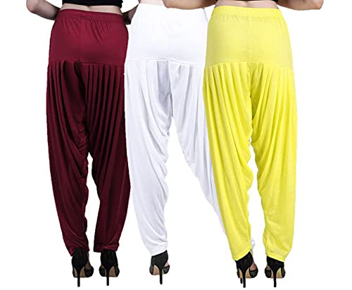 Image of CASUALS Women's Regular Fit Viscose Drawstring Patiala Harem Pants Combo Pack 3