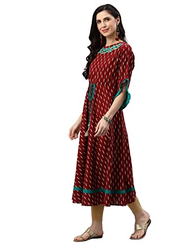 Image of Yash Gallery Women's Fit And Flare Calf Length Cotton Ikat Printed Flared Dress