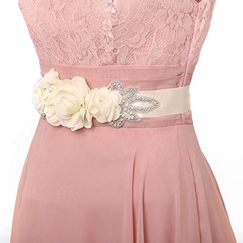 Campsis Women\'s Rhinestone Bridal Belt Ivory Flowers Maternity Sashes Crystal Floral Sash Wedding Dress Party Prom Baby Shower for Bride and Pregnancy - Thumbnail 7