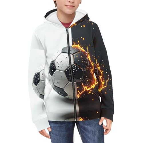 Soccer Ball Theme Boys Zip Up Hoodie Comfy Long Sleeve with Pockets Casual Kid Hooded Sweatshirts 8-16 Years3