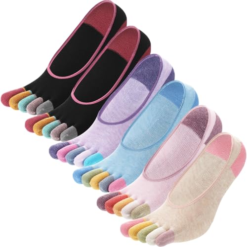 Image of Bencailor 6 /15 Women Cotton Five Toe Socks No Show Ankle Socks with Toes Separated for Athletic Walking Yoga