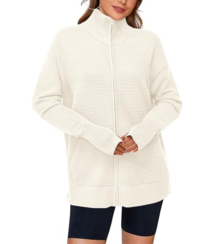 Image of PRETTYGARDEN Womens Long Sleeve Zip Up Ribbed Cardigan Sweaters