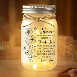 Nan Gifts for Christmas, Nan Birthday Gifts, Mason Jar Night Lights for Nana Nanny, Christmas Birthday Gift for Nans from Grandchildren, Presents for Nanna on Mothers Day Thanksgiving