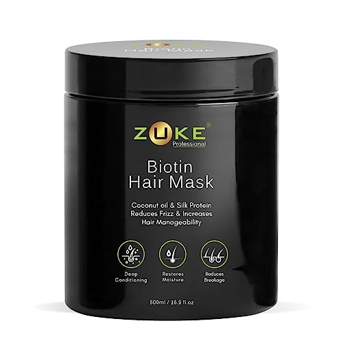 Zuke Professional Biotin Hair Mask-500ml | Reduces Frizz & Increases Hair Manageability | Enriched with Coconut oil & Silk Protein