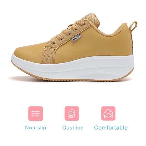 Image of RUIDENG Platform Sneakers for Women Walking All Day | Slip Resistant Work Shoes for Women Comfortable | 2 Inch Thick Wedge Rocker Bottom