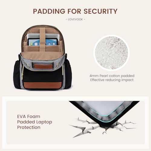 Image of LOVEVOOK Laptop Backpack for Women with Pouch Pocket for Large Capacity Cup,15.6 Inch Teacher Nurse College Work Backpack Purse,Waterproof Laptop Bag Computer Back Pack for Travel, Grey-Black-Brown