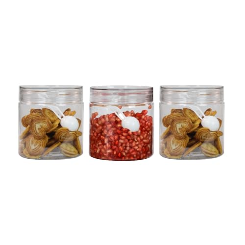Image of PEARLPET Plastic Containers for Kitchen Storage | Plastic Container Set with Spoon | BPA-Free, Stackable Jars | Transparent, 500 ML (Set of 3)