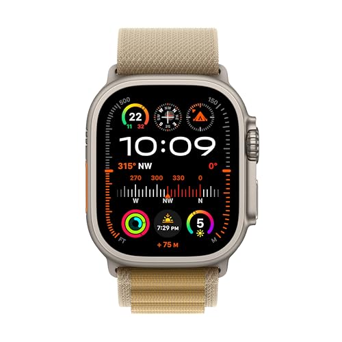 Image of Apple Watch Ultra 2 [GPS + Cellular 49 mm] Smartwatch, Sports Watch with Natural Titanium Case with Tan Alpine Loop - M. Fitness Tracker, Precision GPS, Action Button, Carbon Neutral