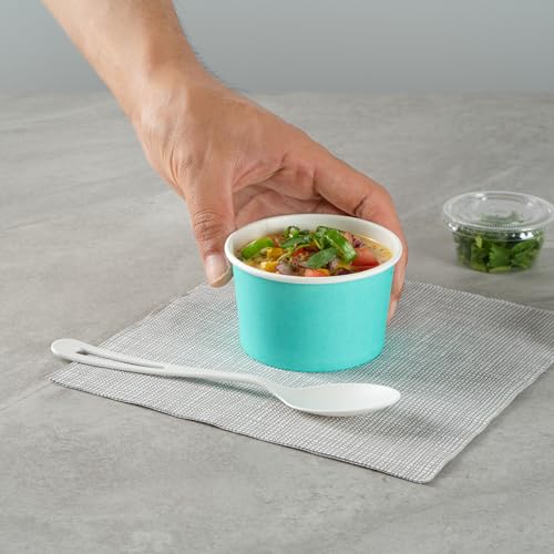 Image of Restaurantware Coppetta 5 Ounce Dessert Cups, 50 Disposable Ice Cream Cups - Lids Sold Separately, Sturdy, Turquoise Paper FroYo Bowls, Striped, For Hot And Cold Foods, Perfect For Gelato (Pack of 2)