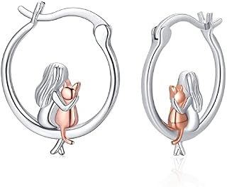 Girls Cat Earrings 925 Silver Cute Girls Earrings Animal Earrings Cat Jewellery for Women, Cat Themed Gifts for Women Girls Kids Children