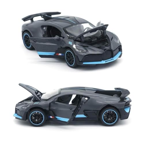 Image of 1:32 Scale Bugatti DIVO Toy Car | Metal Pullback Diecast Car for Kids with Openable Doors, Sound, Light Effects Toy for Car Enthusiasts (Color As Per Available),grey