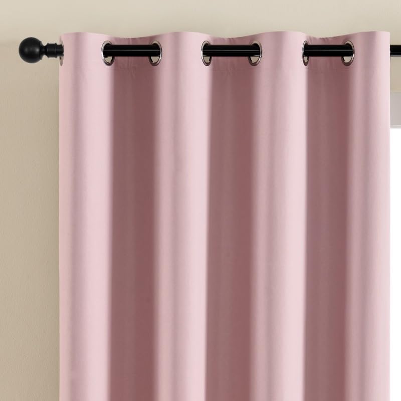 2-piece Fully Blackout Curtain Fabric, Suitable for Bedroom and Living Room as Heat Insulation and Sun Protection Curtains (52x63 inches) - Pink