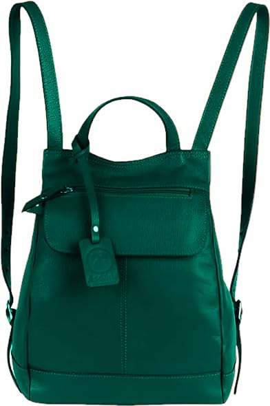 Mochila de Couro Legítimo Modelo Maluzinha Elegante 21x26x10cm, Alças Reguláveis (Verde Musgo)