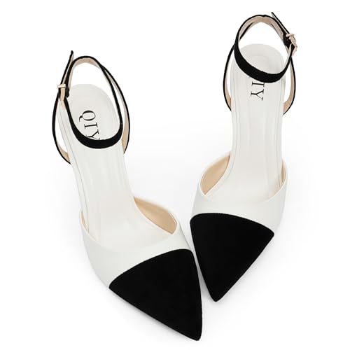 Image of QIY Closed Toe Heels for Women Pumps High Heel Strappy Sandals | Pointed Toe Slingback Women Heels with Ankle Strap, Stilettos Wedding & Bridal Formal Dress Shoes for Evening Party, Prom