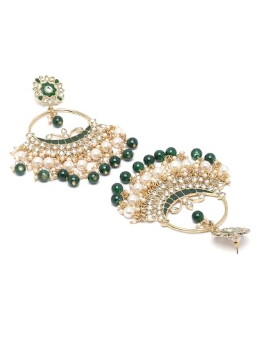 Image of Karatcart Gold Plated Pink Meena Lotus Design Kundan Dangler Earrings for Women (color may slightly vary due to photographic effect)