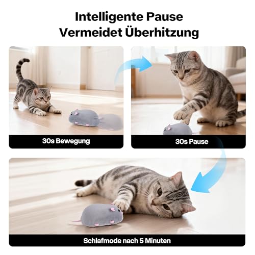 Pet Prime Katze Spielmaus, automatisch Maus für Katzen, interaktives Spielzeug für Katze, elektrisch Maus, Plüsch, 10 cm, für Alle Rassengrößen, selbstbeschäfitgt – Bild 4