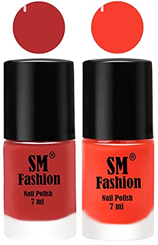 Image of Long Lasting Nail Polish | Nail Paint Combo 7 ml Each) - Set of 2 Coral Pink -Light Orange