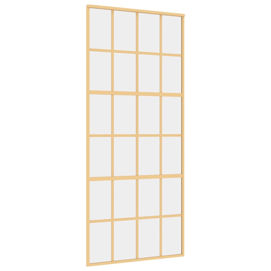 vidaXL Puerta corredera dorada de vidrio ESG transparente y aluminio