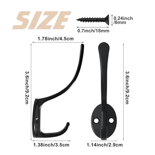 14 Pack Coat Hooks Wall Mounted with 28 Screws, Heavy Duty Black Towel Hooks Metal Double Hooks, No Rust Retro Rustic Wall Hooks for Hanging Towel, Coat, Scarf, Bag, Hat, Cup, Key - Image 6