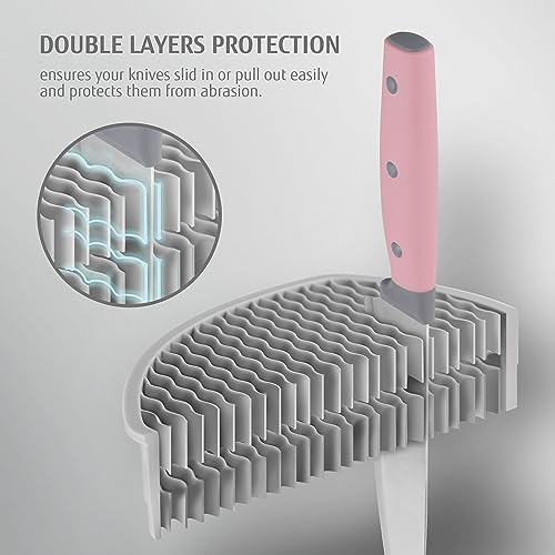 hecef Knife Set, 6 Pieces Kitchen Knives with Universal Knife Block, Stainless Steel Blade with Triple-rivets Handle, Kitchen Knife Set with Block for Home and Kitchen, Pink