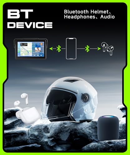 Image of Motorcycle CarPlay Screen 7 Inch Wireless Carplay Android Auto for Motorbike with Removable Bracket, IP68 Waterproof Touchscreen, Supports GPS Navigation Bluetooth