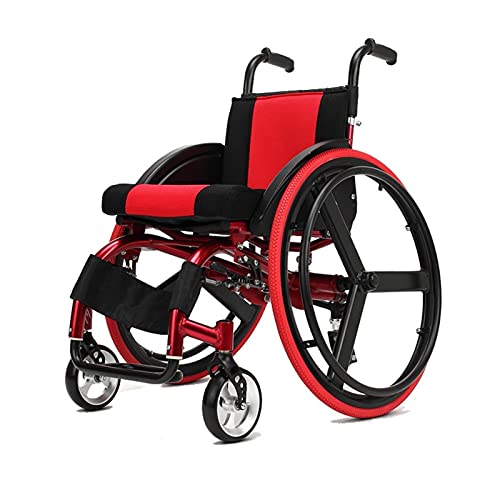 LVQING Sports Wheelchair, Sports Adult Self-propelled Lightweight Folding Aluminum Alloy Shock-Absorbing Wheelchair, Trolley Driving Medical Treatment (Color : Red)