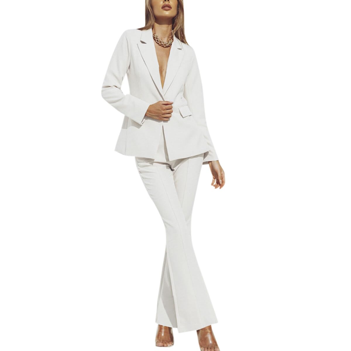 YYNUDA Womens 1 Button 2 Piece Lady Suit Set Office Work Solid Blazer Jacket and Pants