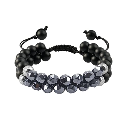 Pulsera de Cuentas para Hombres, Pulsera Trenzada de Doble Capa, Natural Mala Agata Yoga Pulsera Elástica Para Hombres Cover