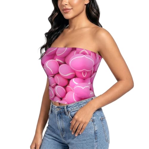 ZHAOUR Chemisier élastique imprimé balles de tennis rose vif pour femme, Noir , M