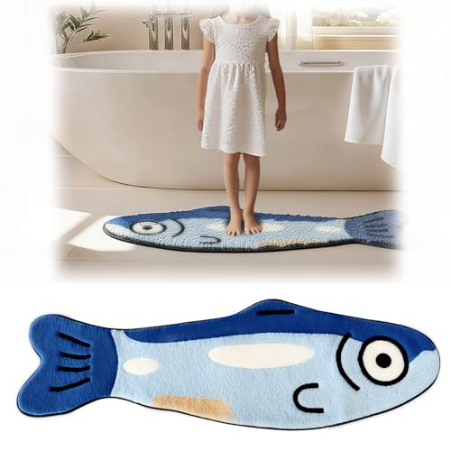 Cute Fish Bath Mat for Bathroom,Non-Slip Absorbent Bathroom Fish...