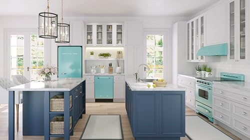 Unique Appliances UGP-30CR EC T Classic Retro Radiant Freestanding Electric Convection Oven Light, Range with 5-Element Glass Cooktop, 30", Ocean Mist Turquoise