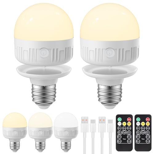 LGMCF Lot de 2 ampoules rechargeables E27 avec télécommande, 8 W à intensité variable, avec fonction minuterie, ampoule LED 3 couleurs pour lampes non...