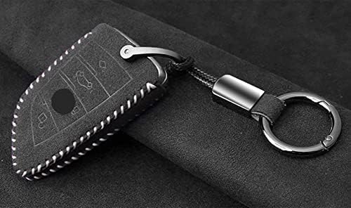 Qirc Suede Car Key Case for BMW X1 X3 X5 X6 X7 1/3/5/6/7 Series G30 G20 G32 G11 Smart Key Case Car Key Case (Red Line, B)