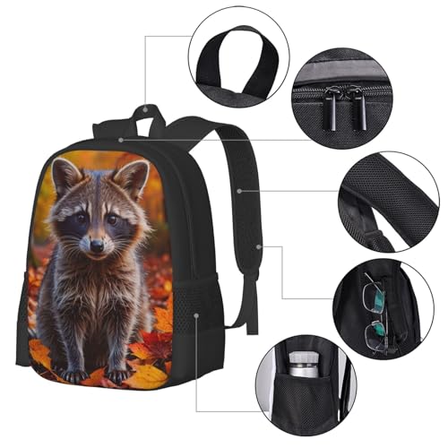 Native Raccoon Fall Nature Leaves Backpack for Women Men Animal Bookbag 17 Inch Multifunctional Large Capacity Durable Travel Daypack3