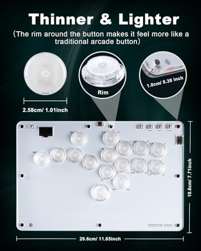 ONEED Haute42 Leverless Controller Arcade Stick R16: Leverless Controller with Rims,Leverless Arcade Stick for PC/PS4/Switch Game,Crystal Low-Profile Switch FightPad Support Hot Swap & SOCD