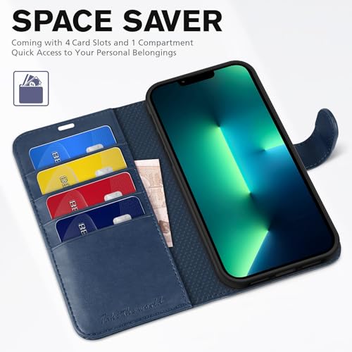 TUCCH Wallet Case for iPhone 13 Pro Max, PU Leather RFID Blocking Credit Card Holder Magnetic Stand Flip Cover [TPU Shockproof Inner Case] Compatible with iPhone 13 Pro Max 6.7" Dark Blue by TUCCH - Image 7