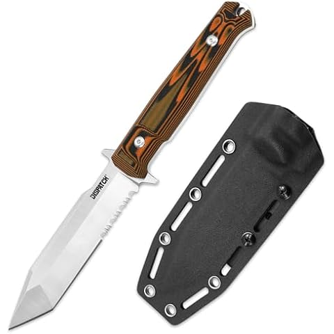 Dispatch Full Tang Fixed Blade Knife with Kydex Sheath, 4.72" 8cr13mov Steel Tanto Serrated Blade Tactical Survival Knife, G10 Handle for Outdoor Camping Hunting Hiking knives Cover