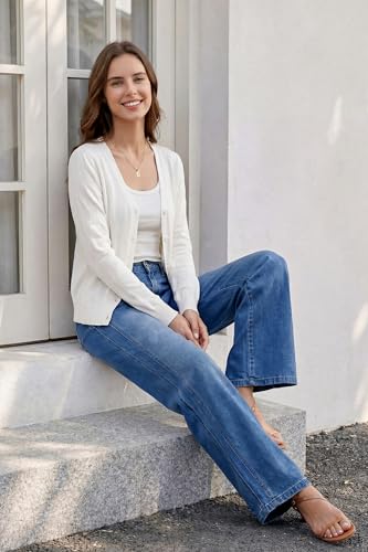 Image of Arach&Cloz Women's Soft Cropped Cardigan Casual Lightweight Shrug Sweater Tops